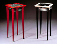 Left to right: natural mahogany, black lacquer