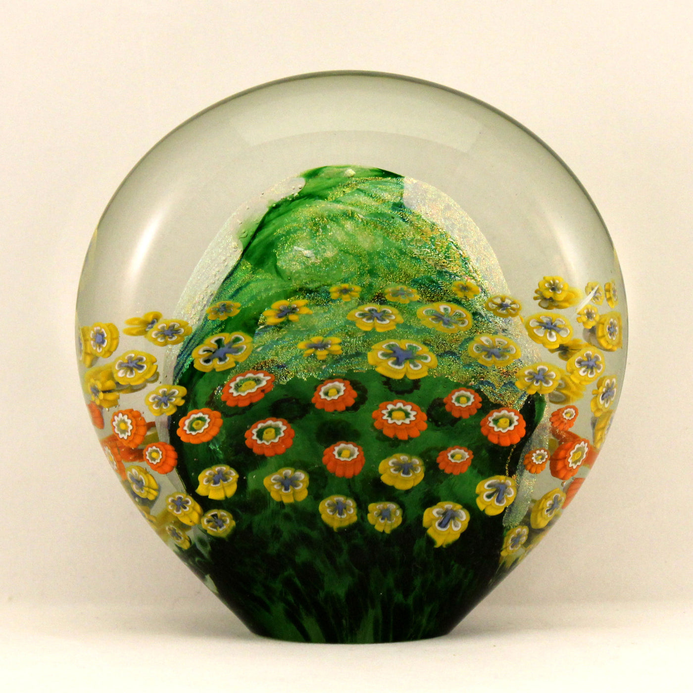 Flattened Moss Green Floral Paperweight
