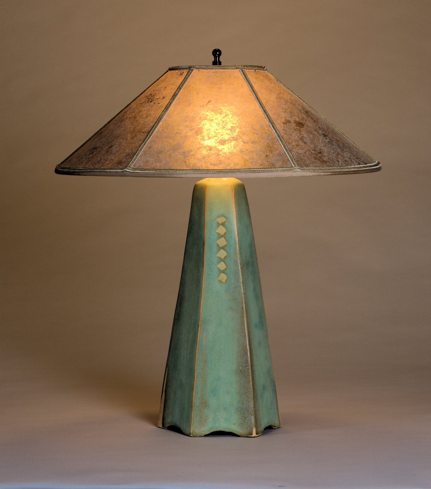 Hopewell Lamp in Celery Glaze with Silver Mica Shade