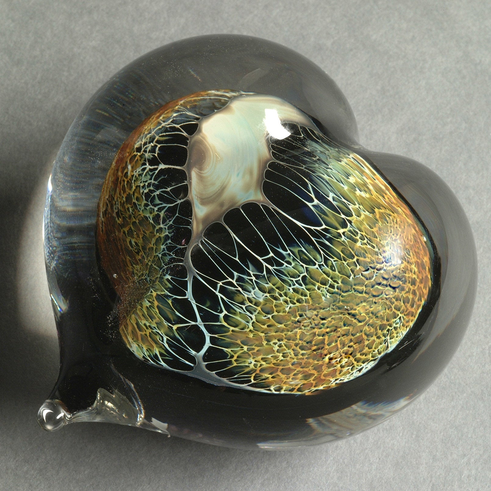 Amber Silver Veil Heart Paperweight
