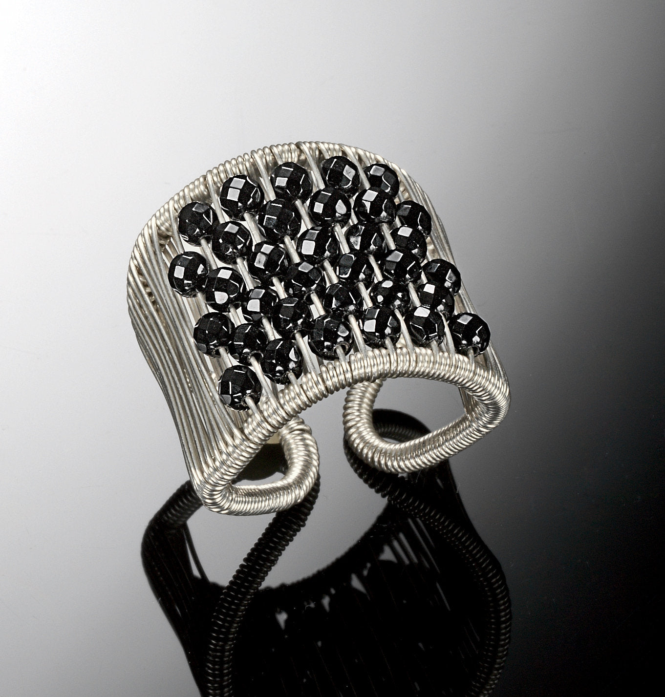 Black Spinel Plaited Tall Ring