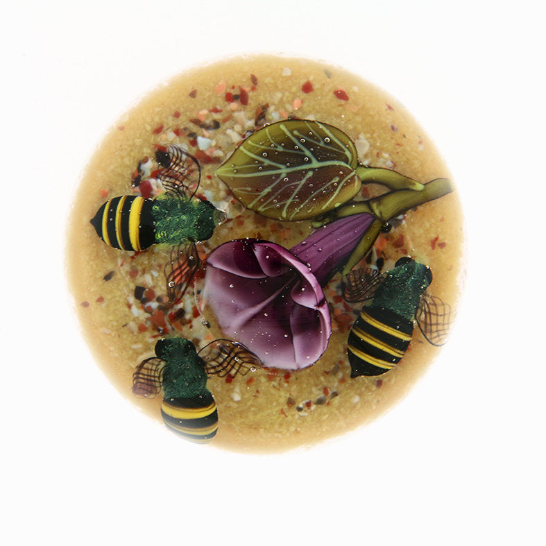 Bumblebee Trio with Morning Glory Miniature Paperweight