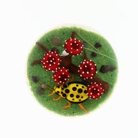Yellow Ladybug with Fanciful Mushrooms Miniature Paperweight