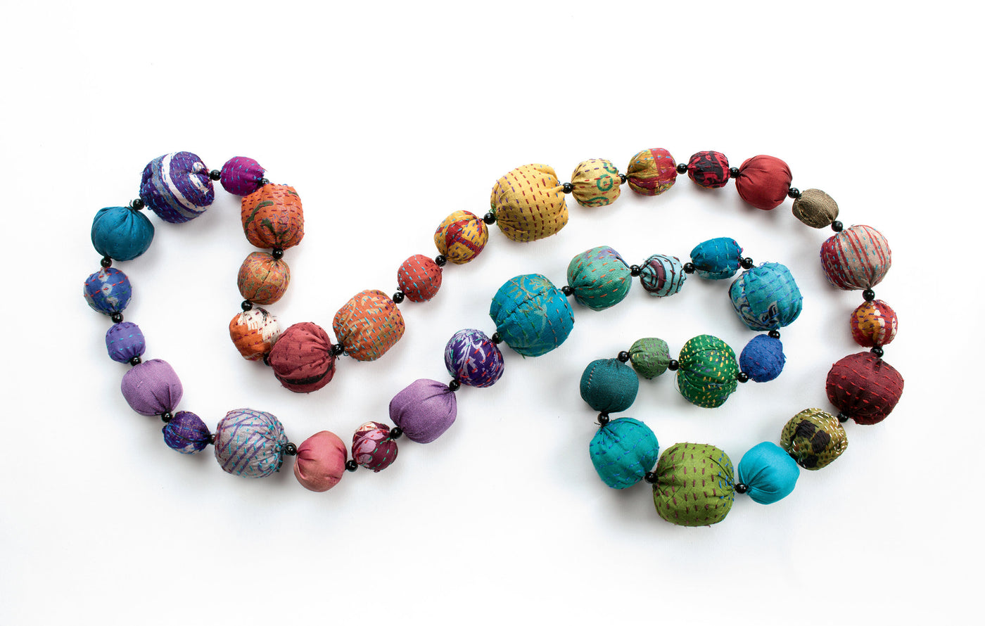 Long Silk Kantha Rainbow Necklace