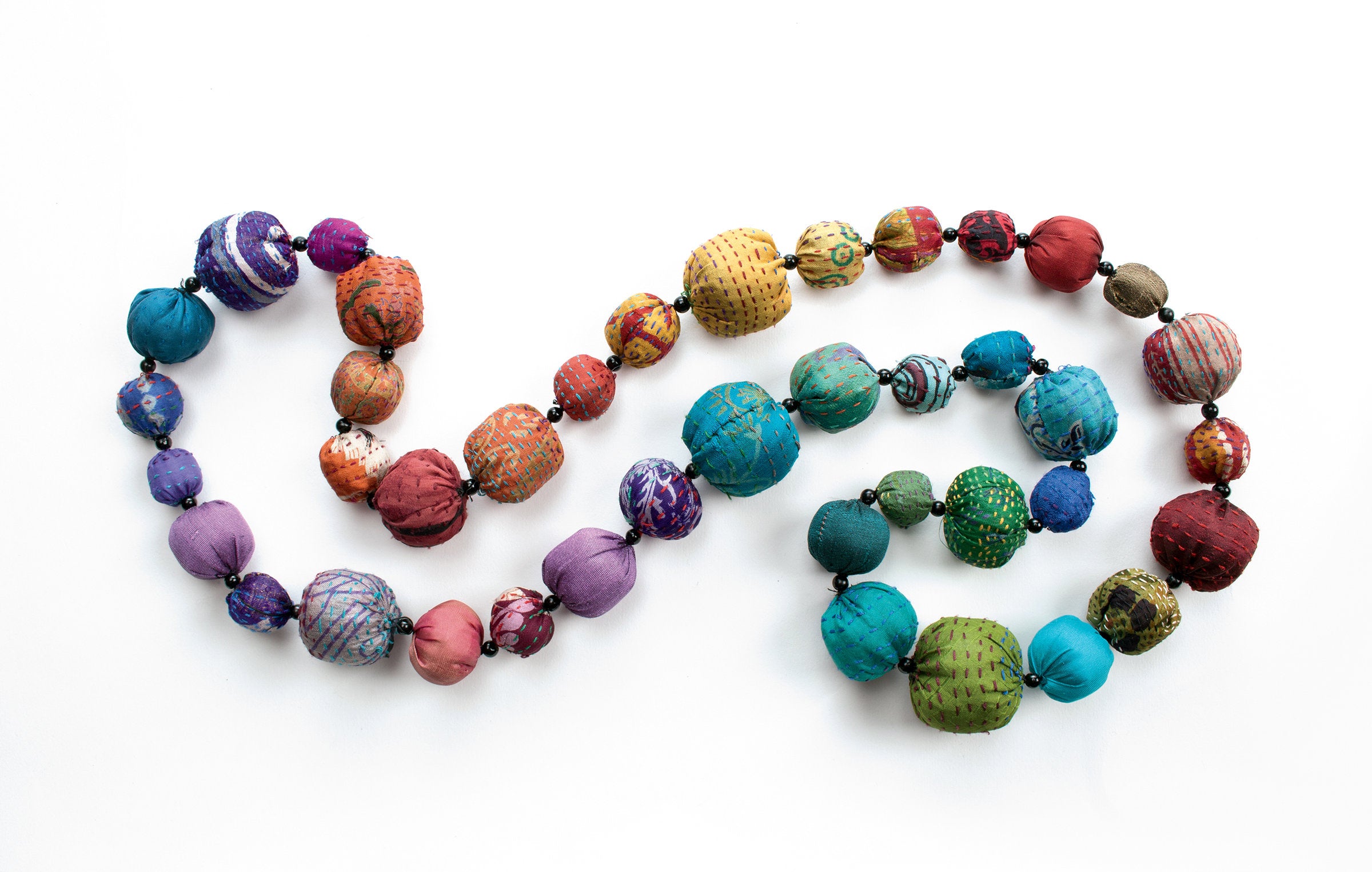 Long Silk Kantha Rainbow Necklace