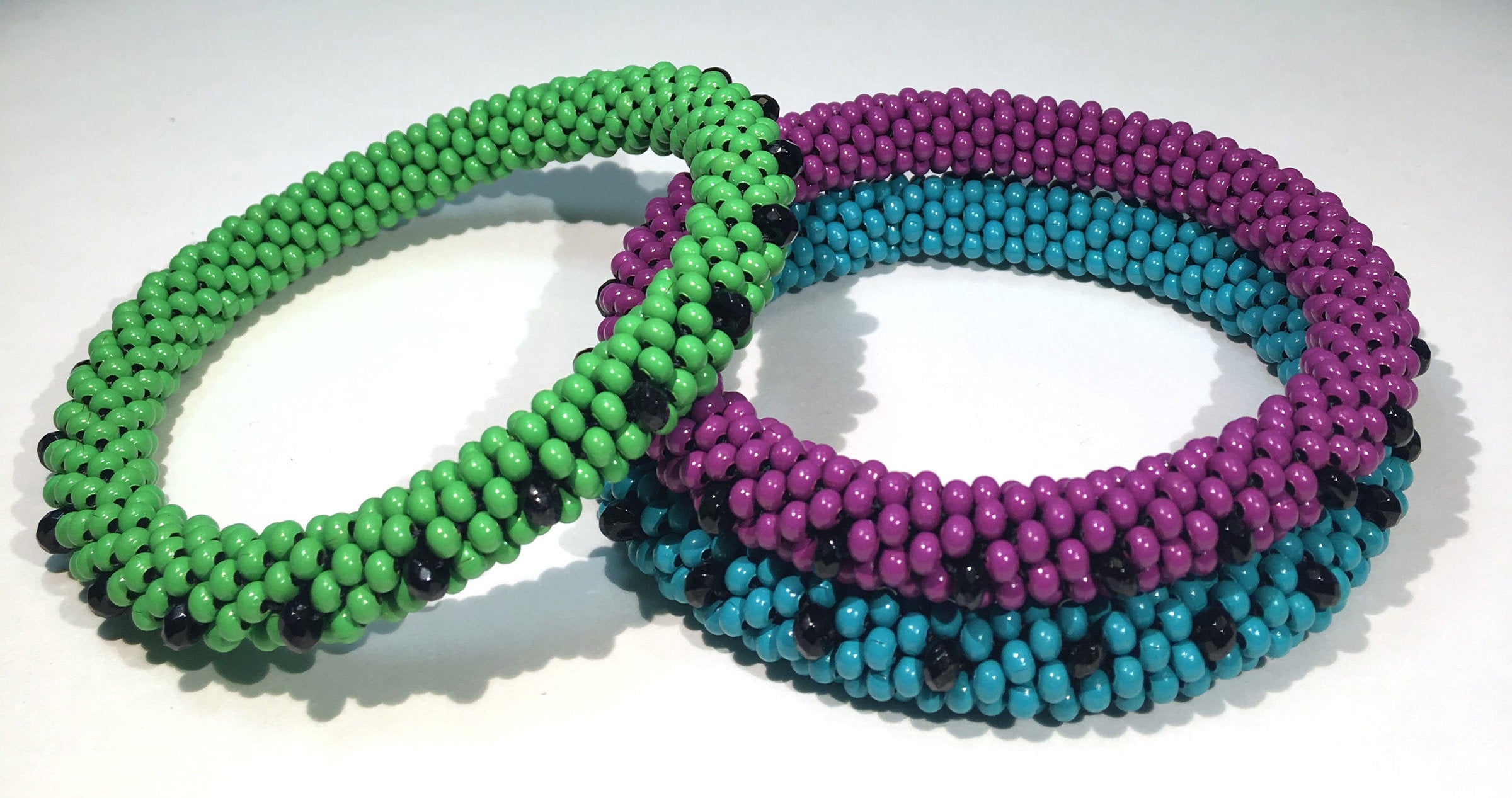 green enamel (top), fuchsia enamel (middle), turquoise enamel (bottom)