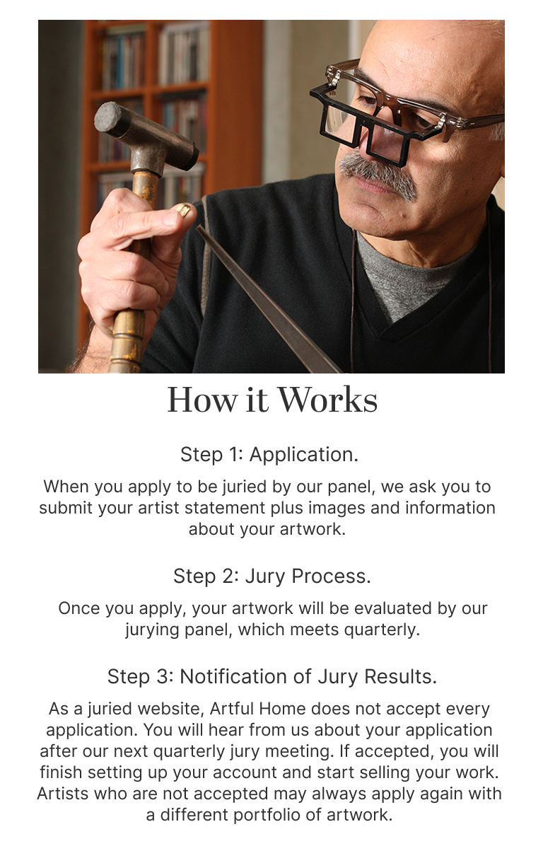 How it Works: Step 1 Application, Step 2: Jury Process, Step 3: Notification of Jury Results.