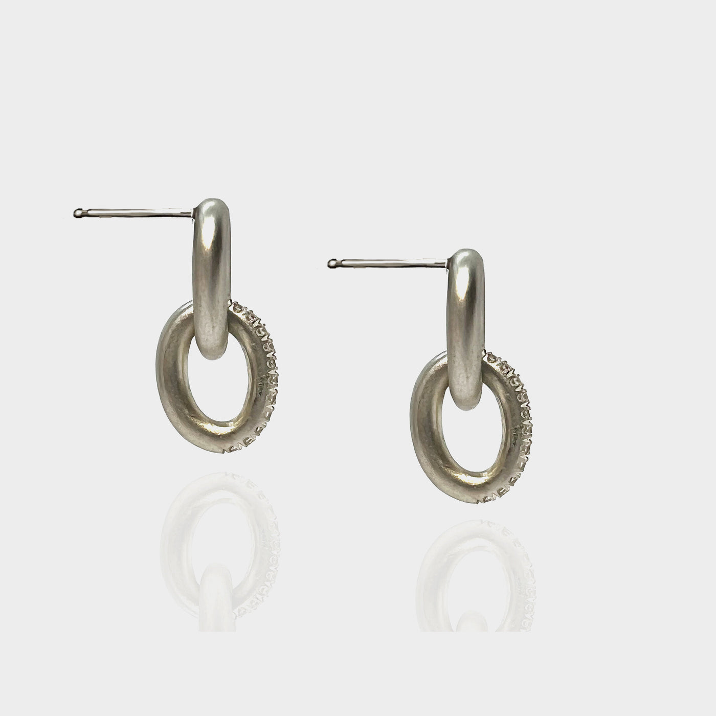 Oval Link Silver and Diamond Pave Earrings