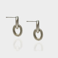 Oval Link Silver and Diamond Pave Earrings