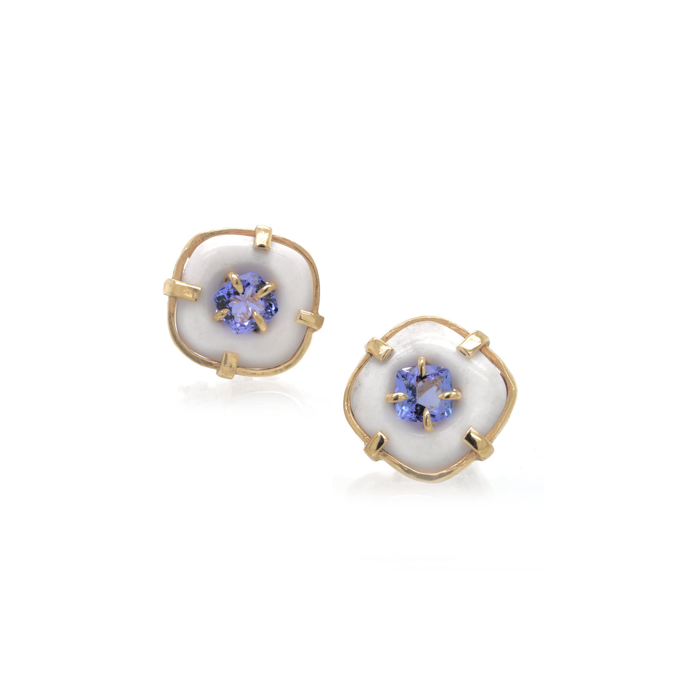 Agate and Tanzanite Button Earrings