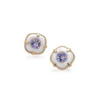 Agate and Tanzanite Button Earrings