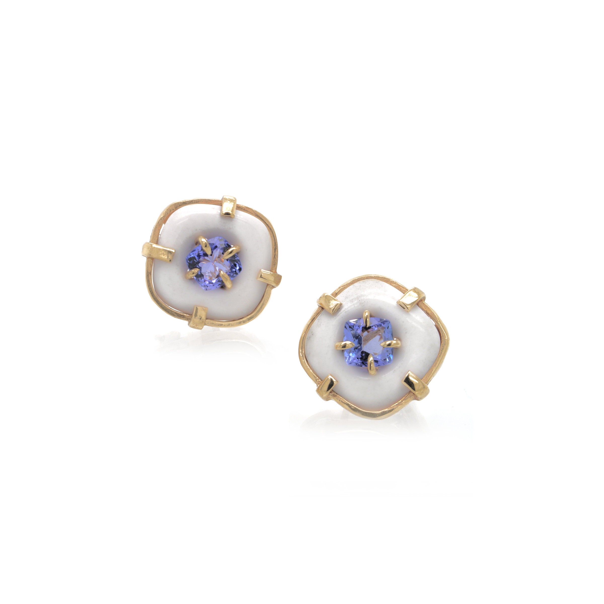 Agate and Tanzanite Button Earrings