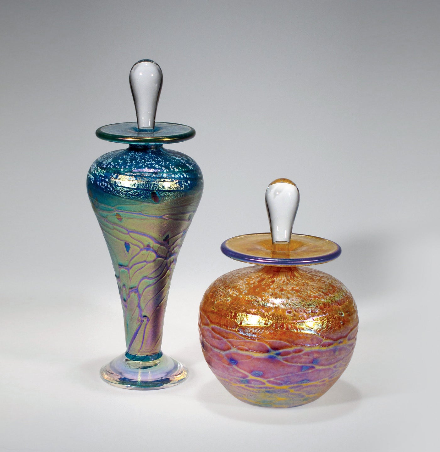 left to right: tall green, ball gold