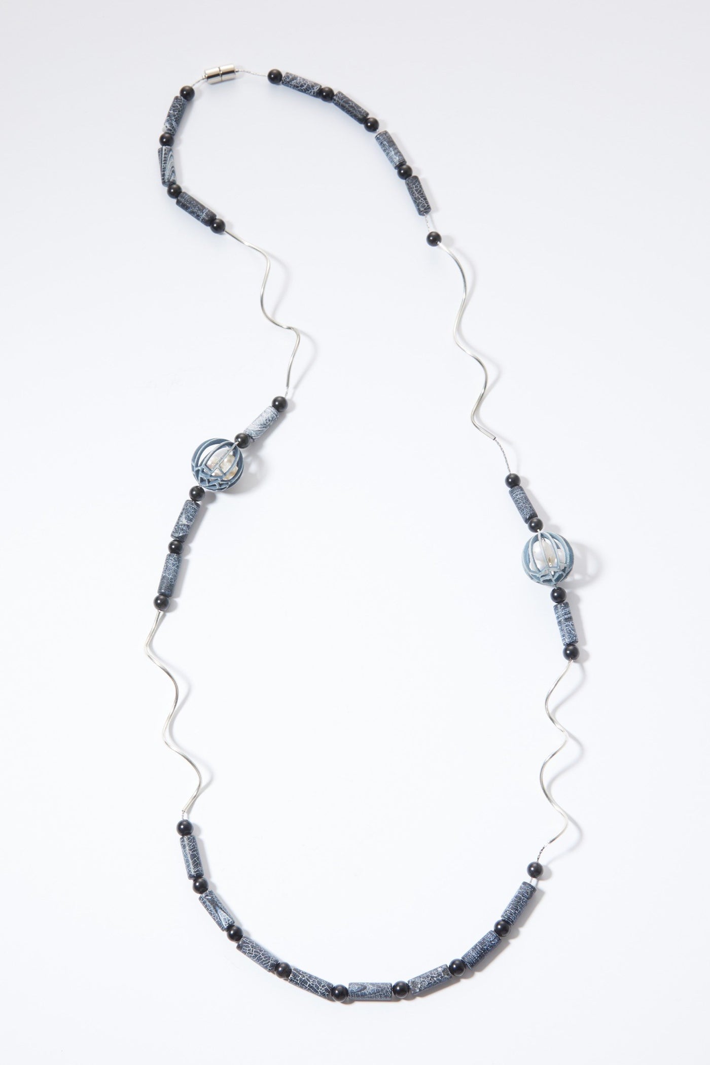 Gray Weathered Stone, Globe and pearl Necklace