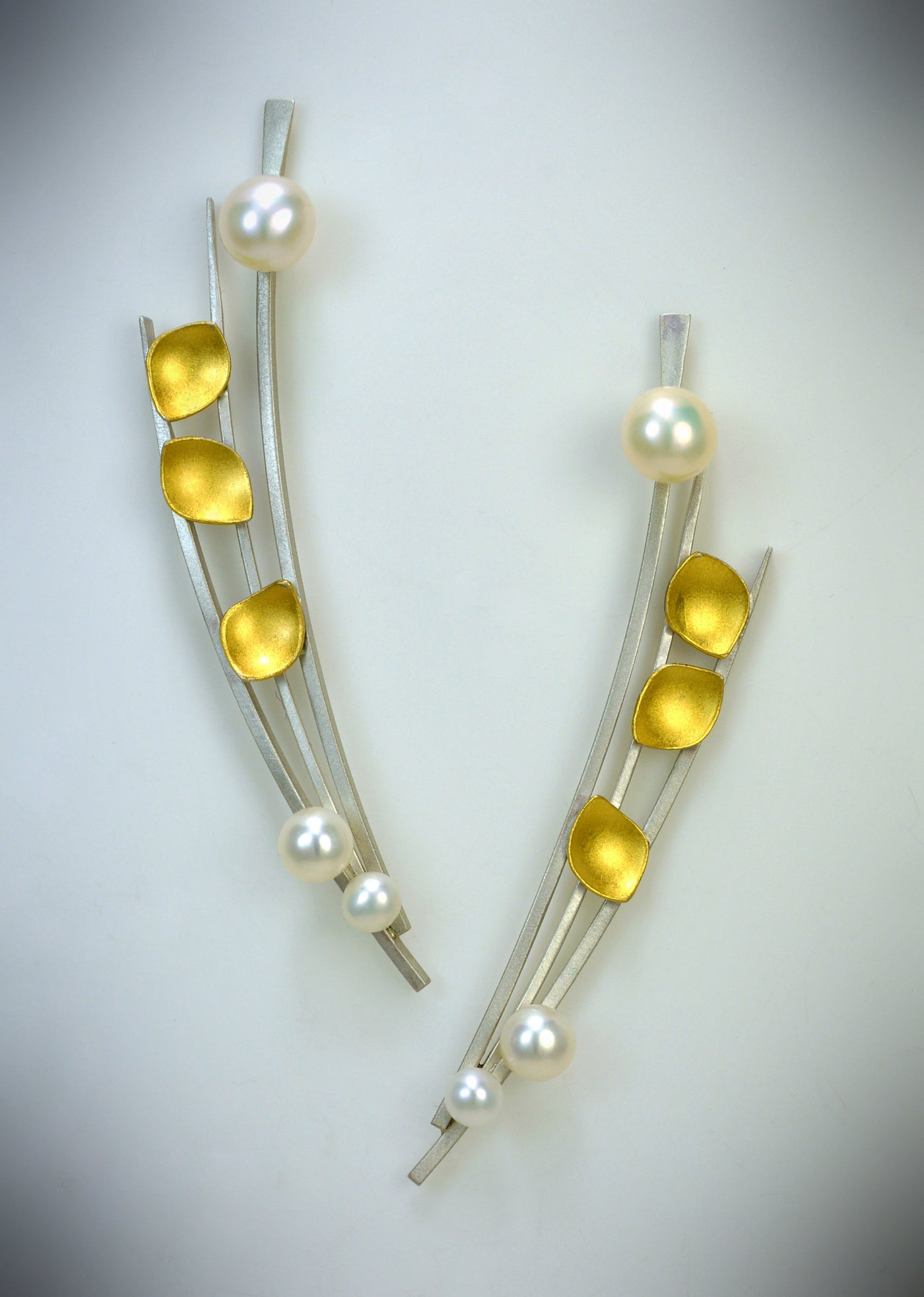 Pearl Leaf Arc Earrings