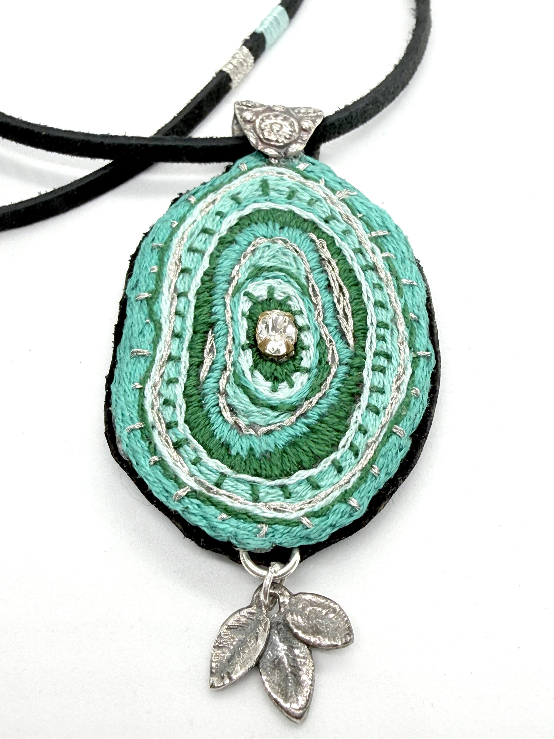 Turquoise & Green Embroidered Pendant