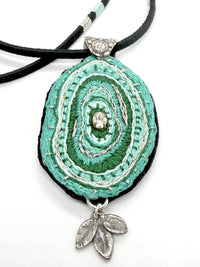 Turquoise & Green Embroidered Pendant