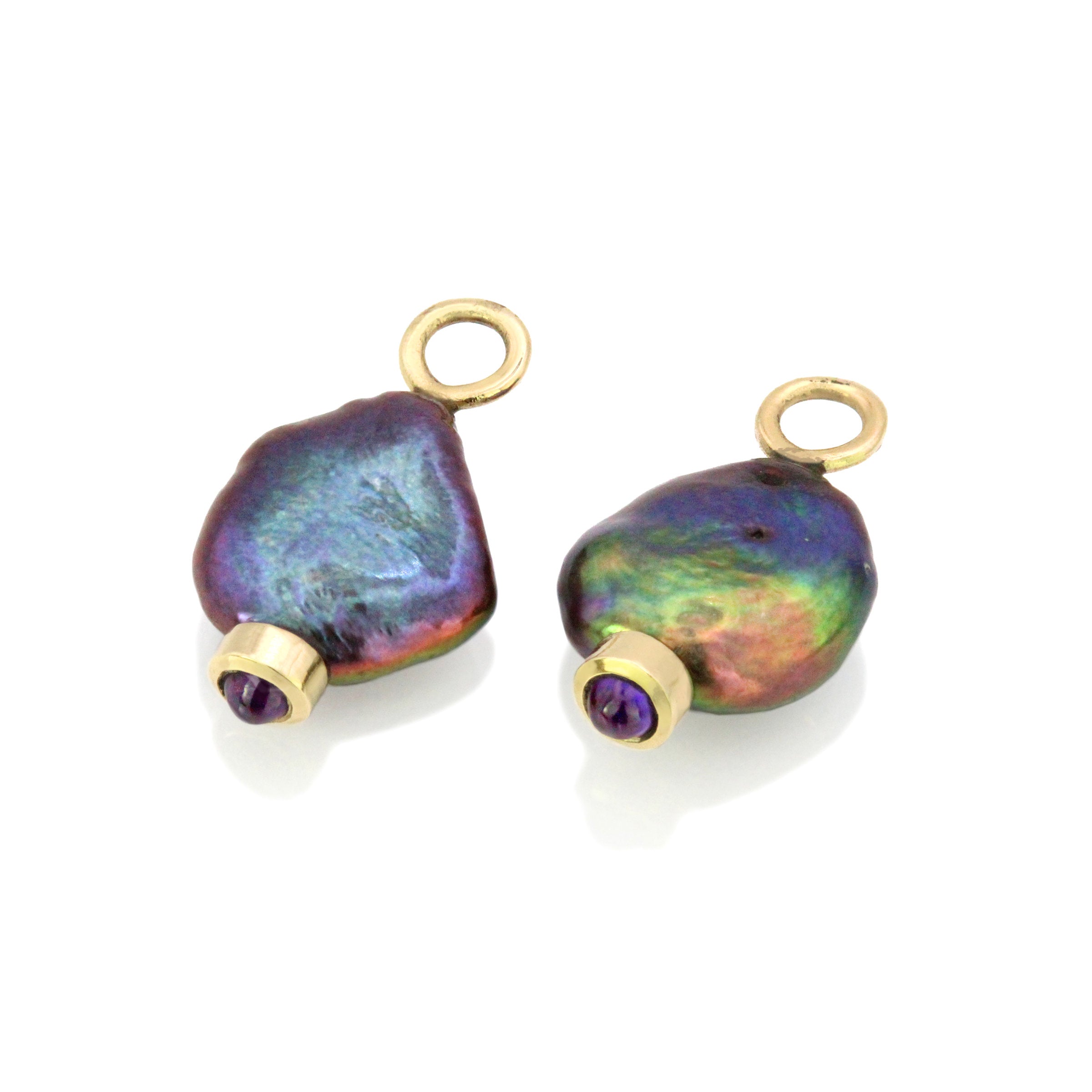 Peacock Pearl & Gemstone Drop on Tsavorite Peek-A-Boo Hoops
