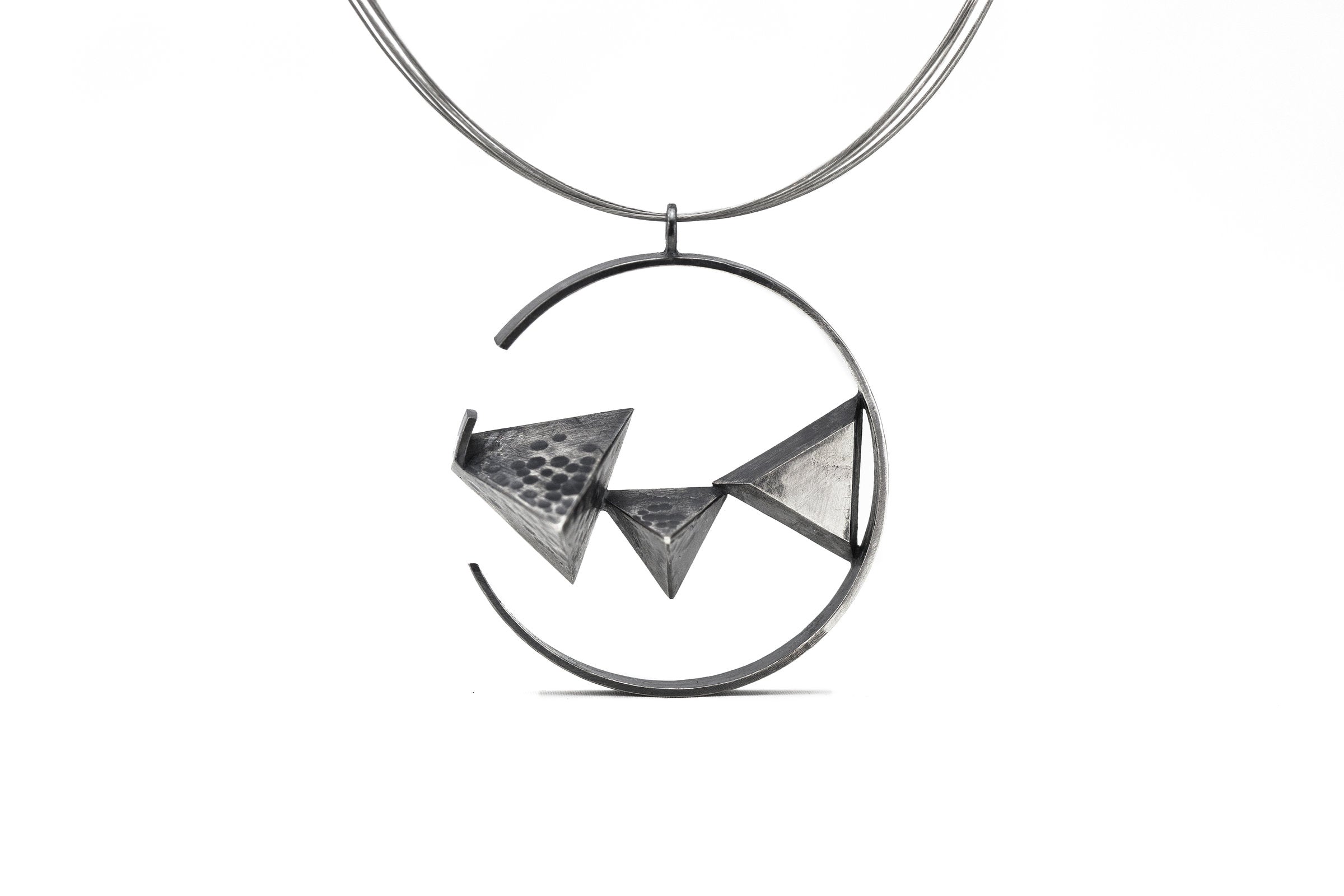 Oxidized Circled Triangles Necklace