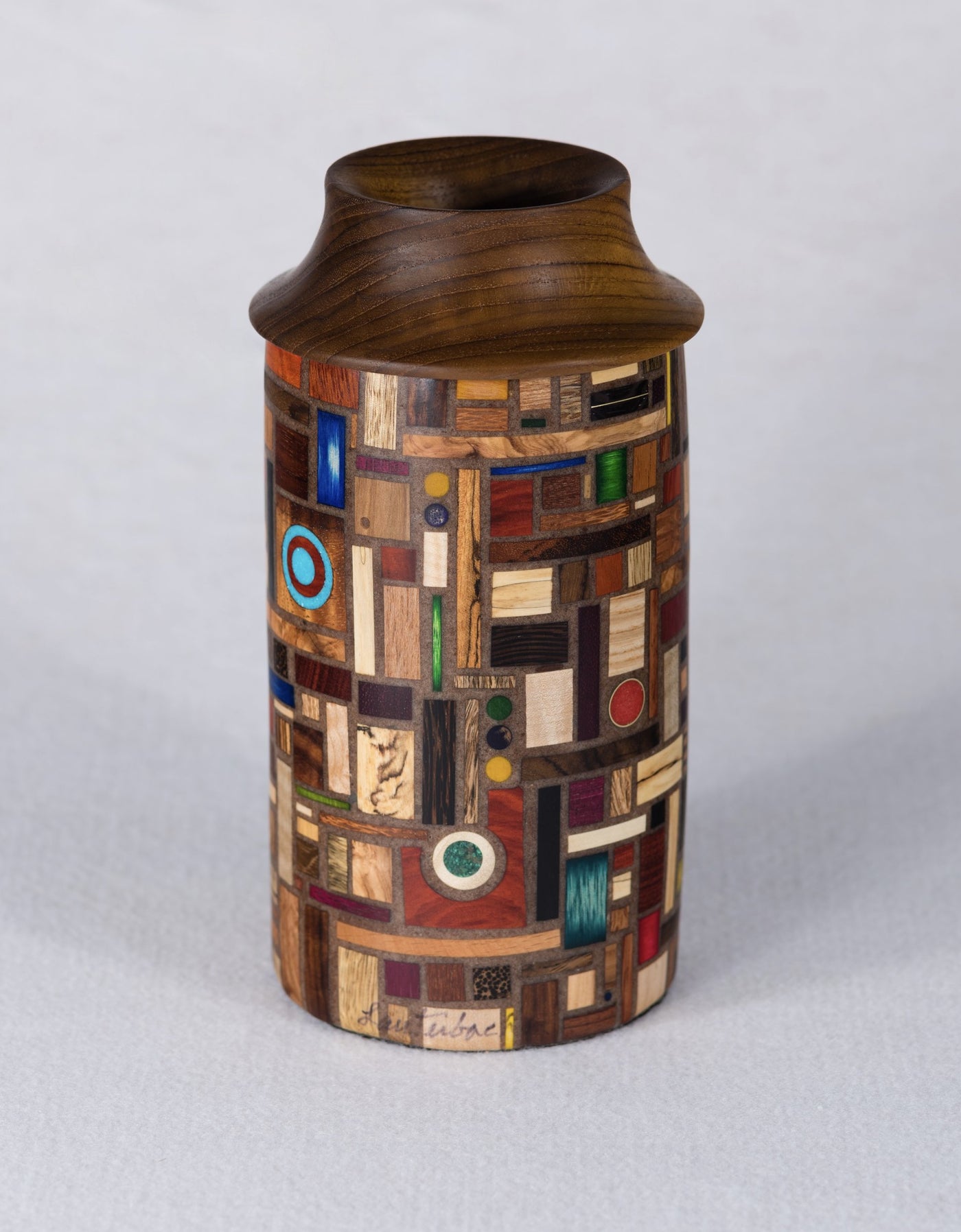 Wood Mosaic Vessel with Teak Top