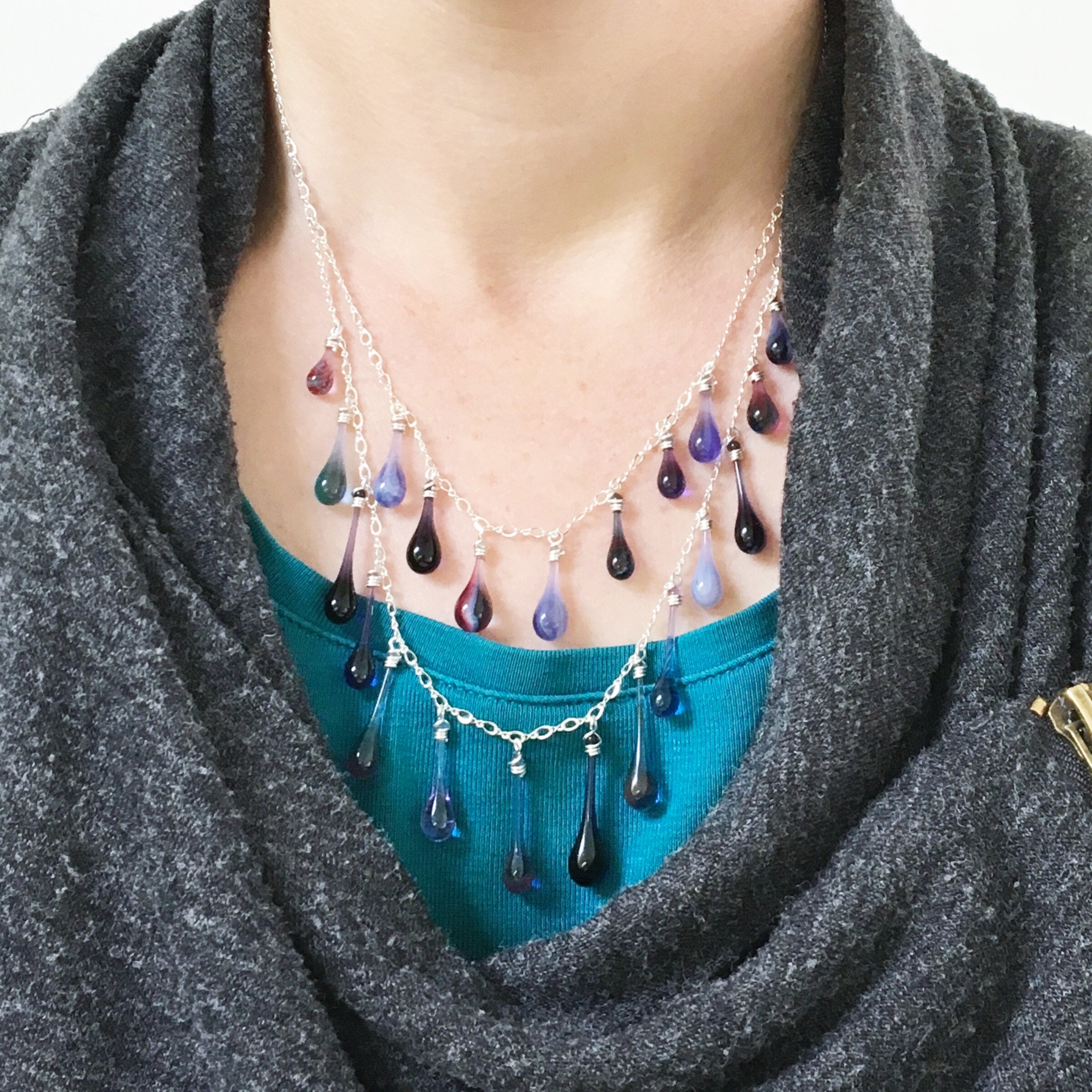 Mixed Purples Waterfall Necklace