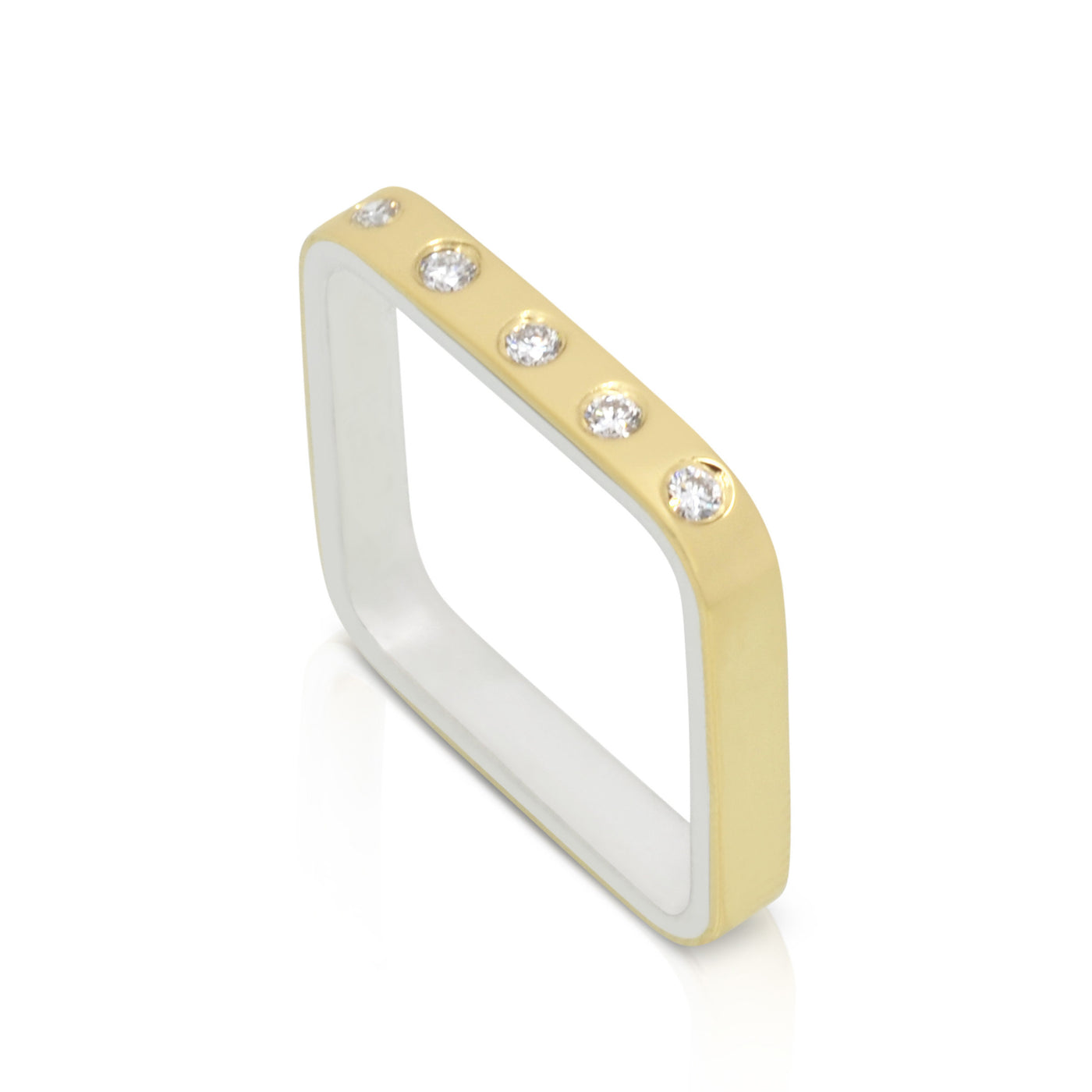 Single Gold, Sterling and 5 Diamond (.10ct) Guard Ring