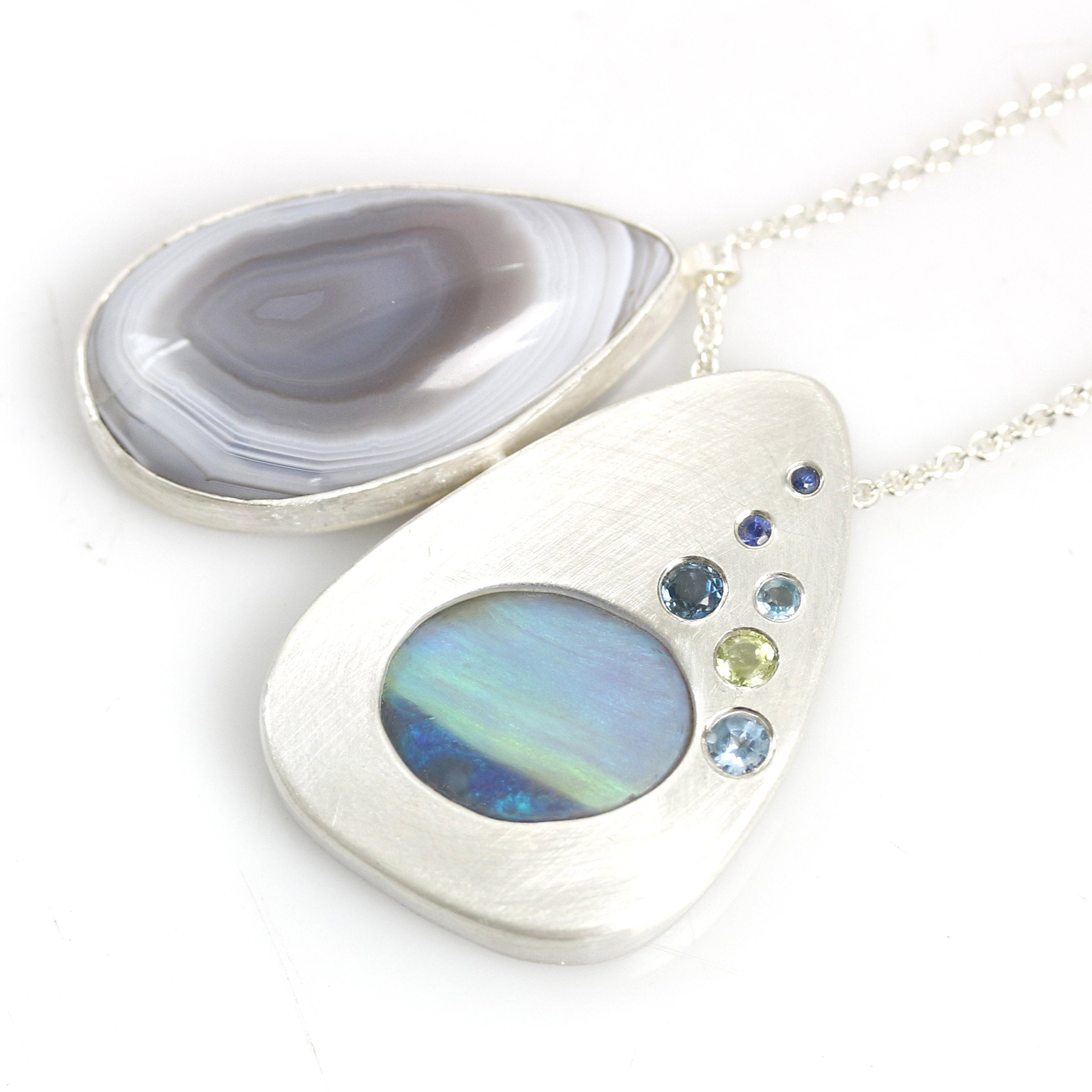 Stone Petals Necklace in Opal and Botswana Agate