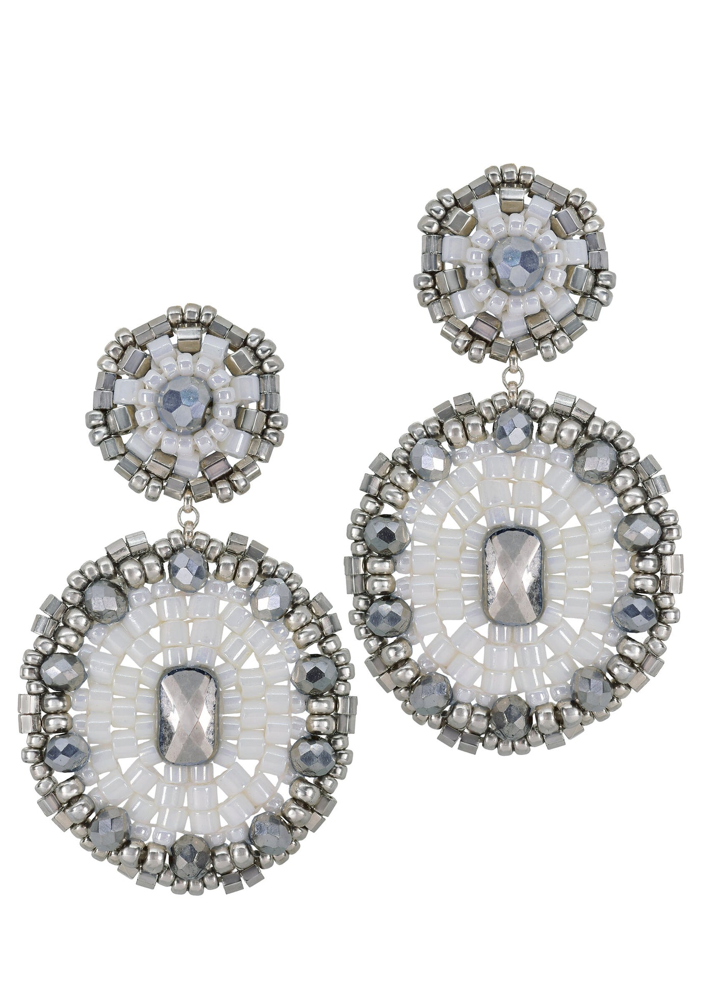 Silver & White Oval Earrings