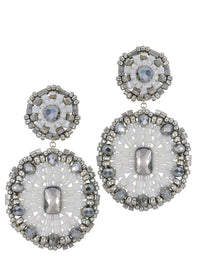 Silver & White Oval Earrings