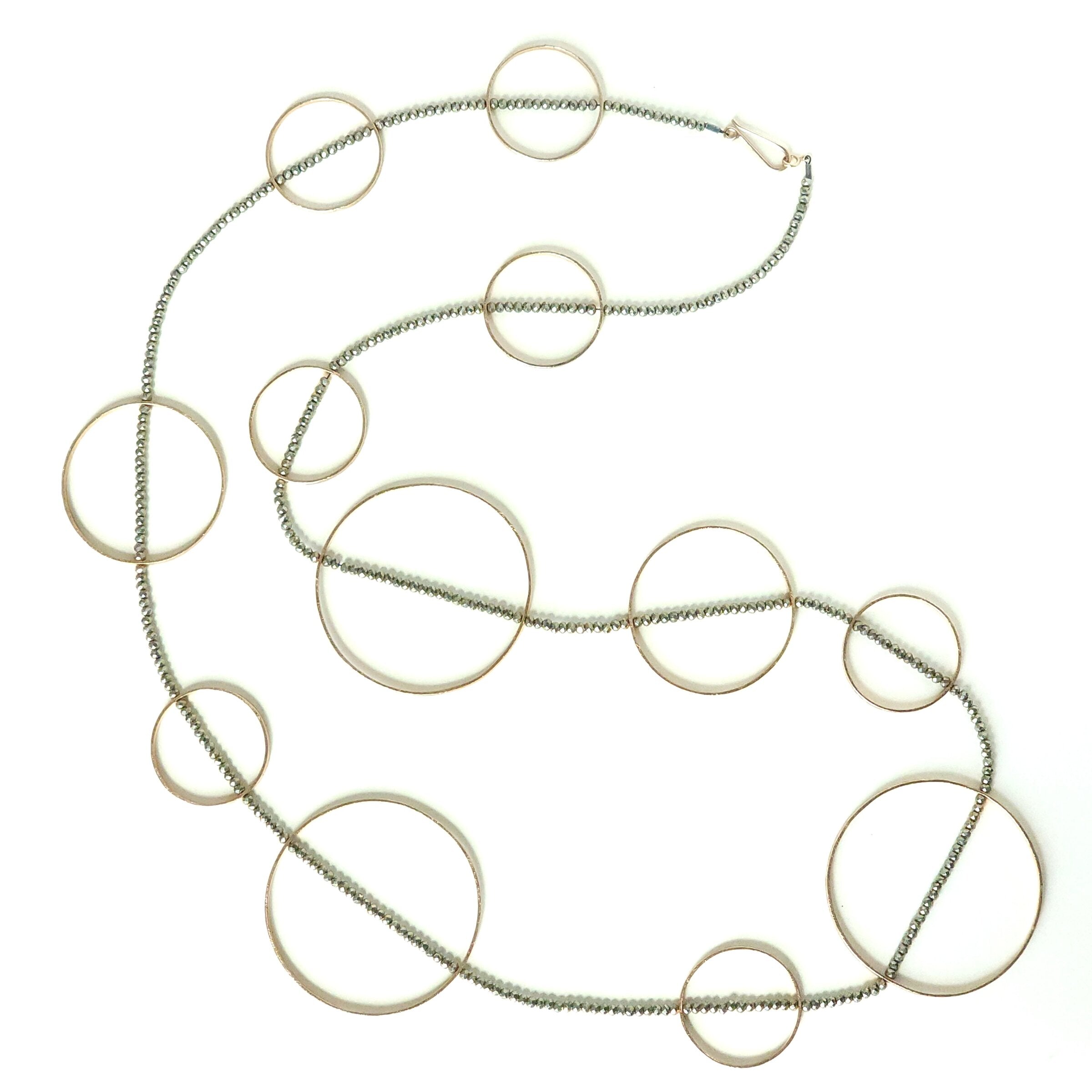 Pyrite Large & Long Circle Bubble Necklace
