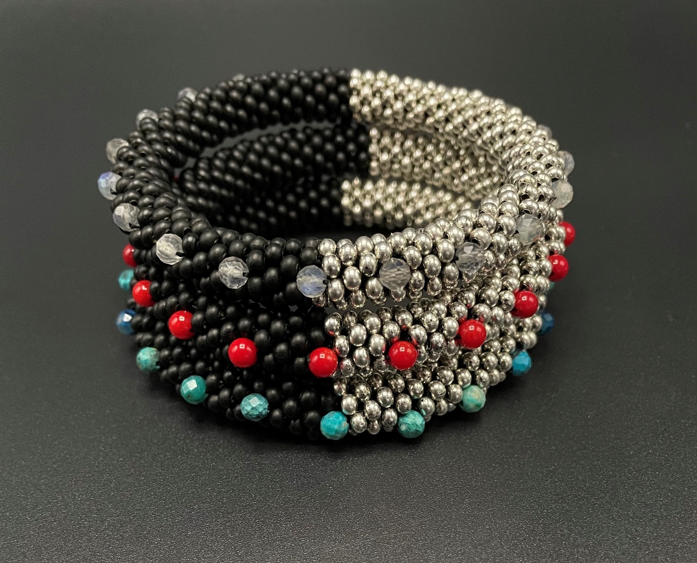 Labradorite, coral and Chrysocolla 