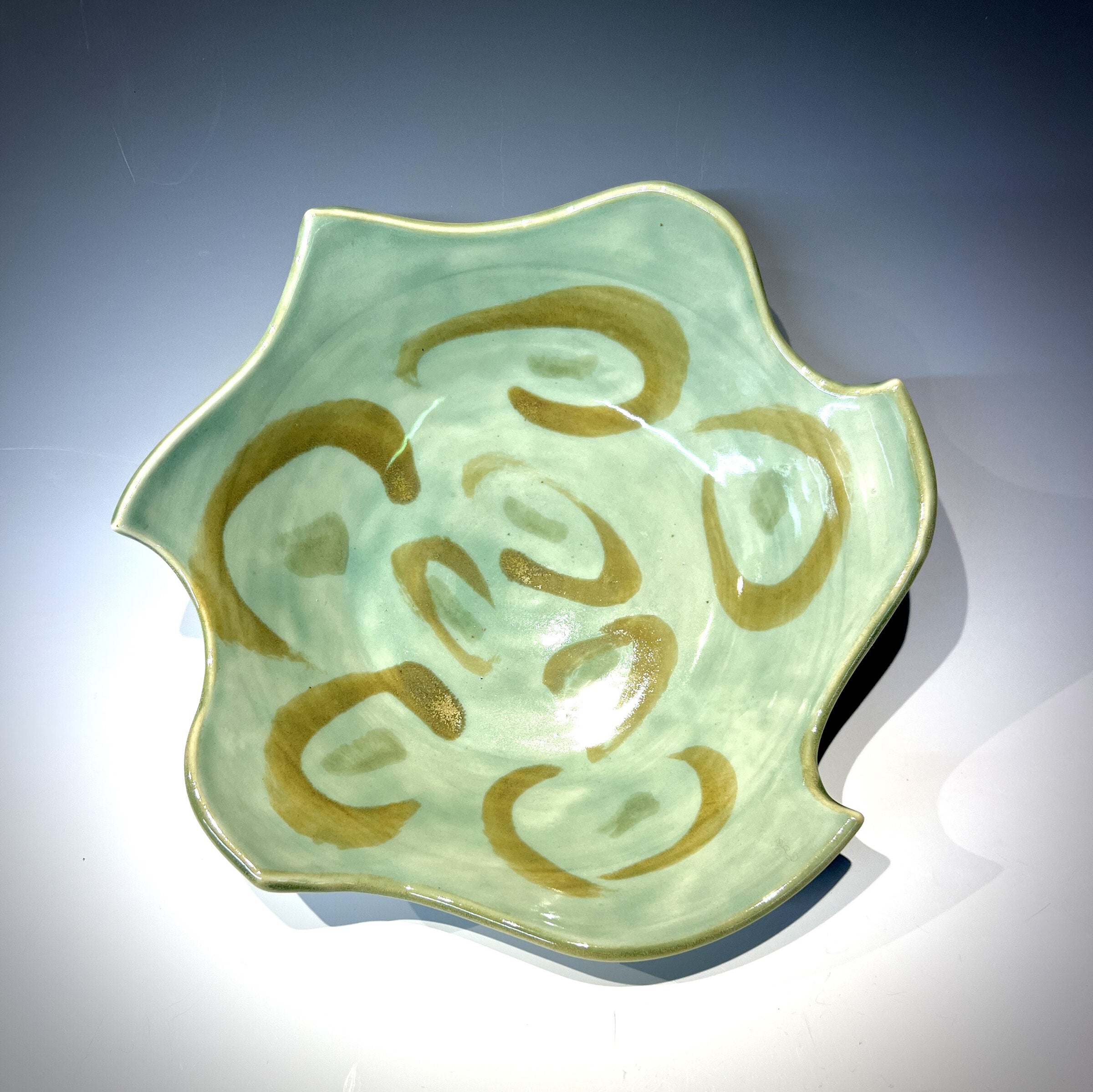 Carved Porcelain Bowl #3 with Celadon Glaze