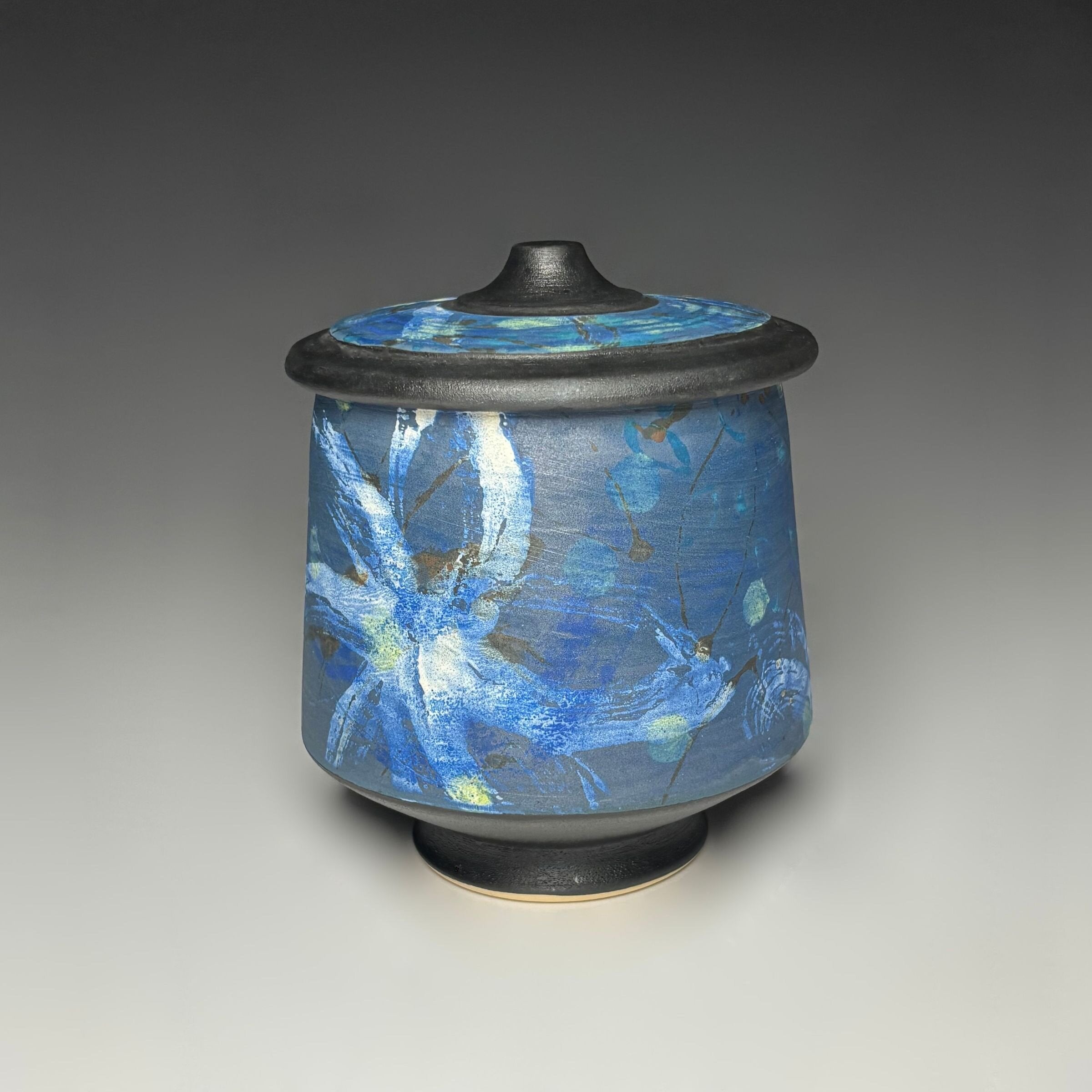 Painterly Lidded Jar in Azure