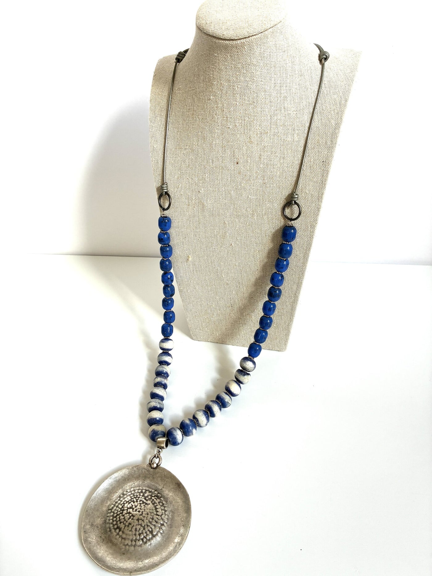 Silver Pendant & Blue Beads Necklace