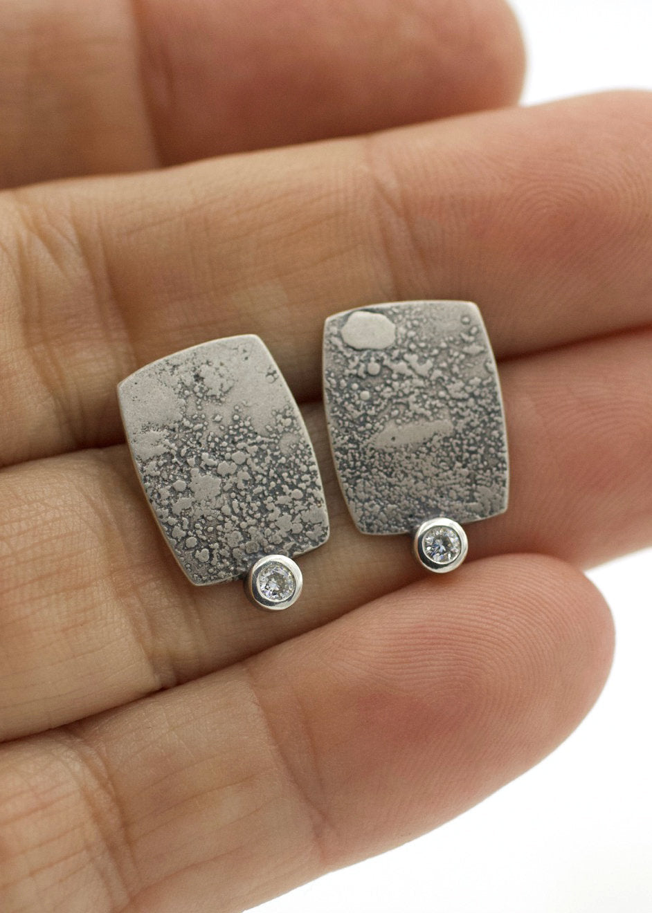 Sterling Silver Rectangle Lichen Texture Moissanite Earrings