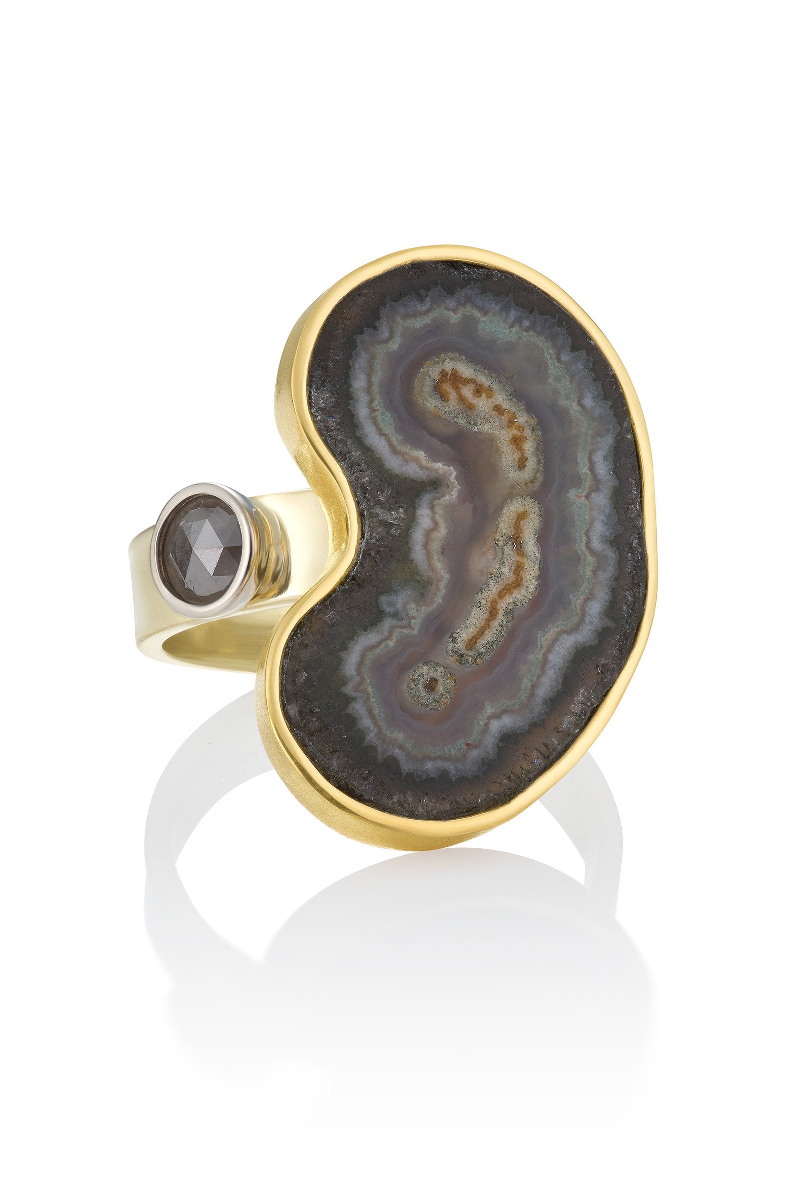Agate Slice and Gray Diamond Gold Ring