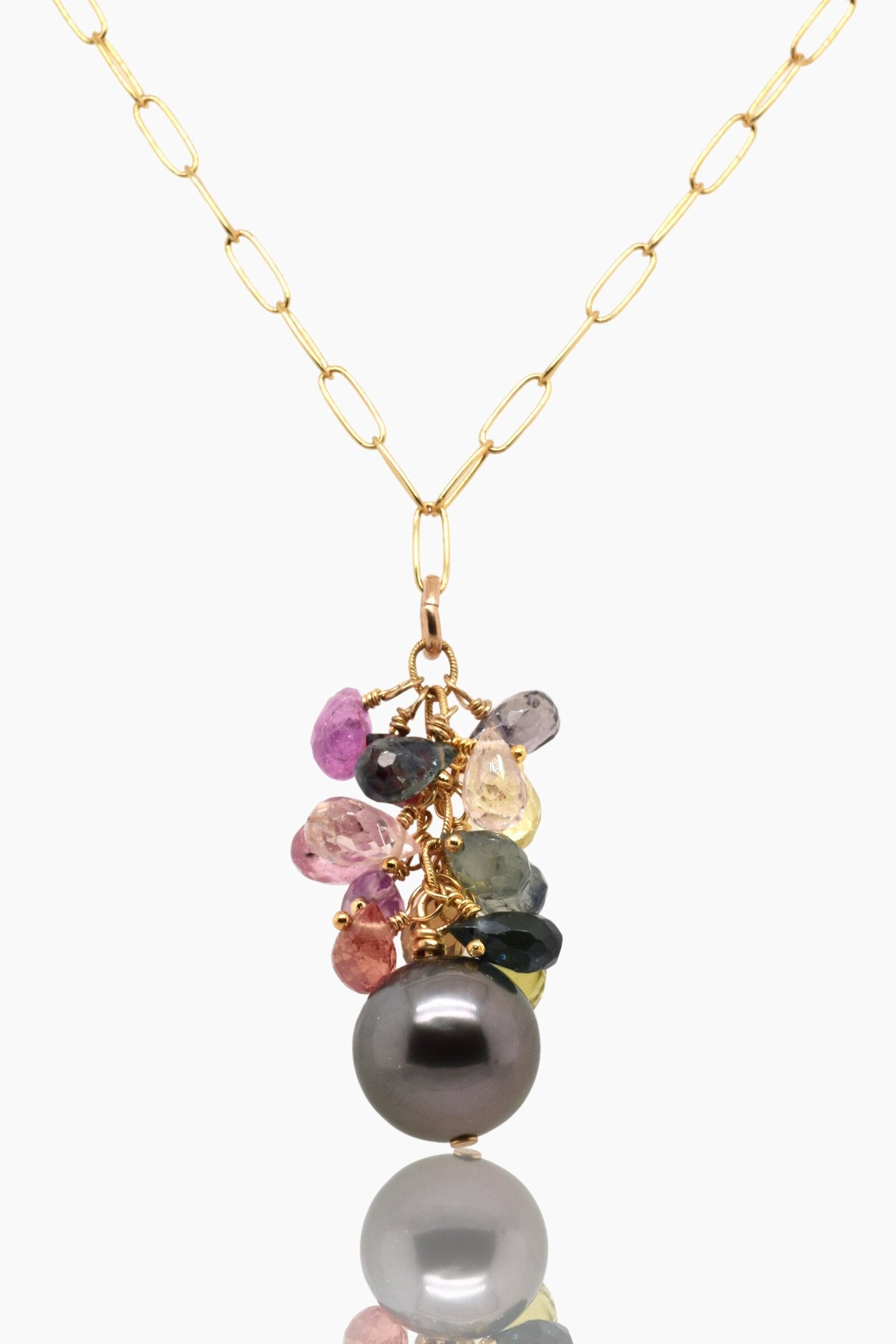 Sapphire & Pearl Cluster Necklace