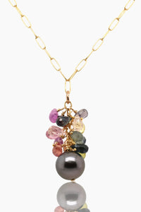 Sapphire & Pearl Cluster Necklace