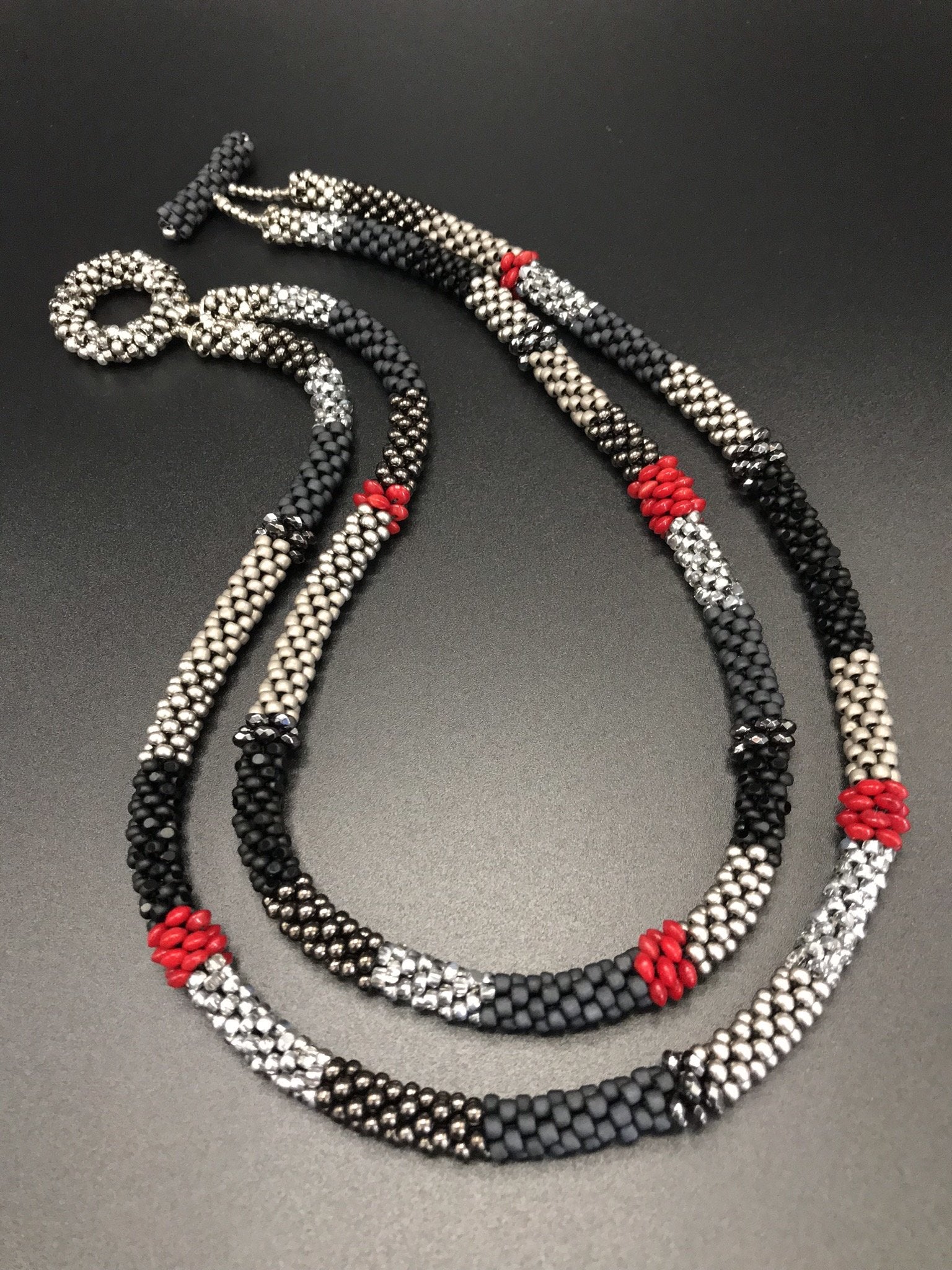 Gray and Black Bead Crochet Necklace