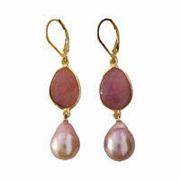 Large Pink Sapphire & Edison Drop Earrings
