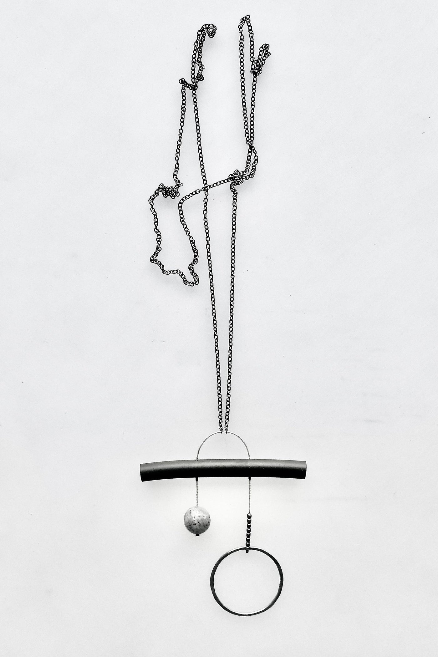 Silver, Rubber & Labradorite Necklace