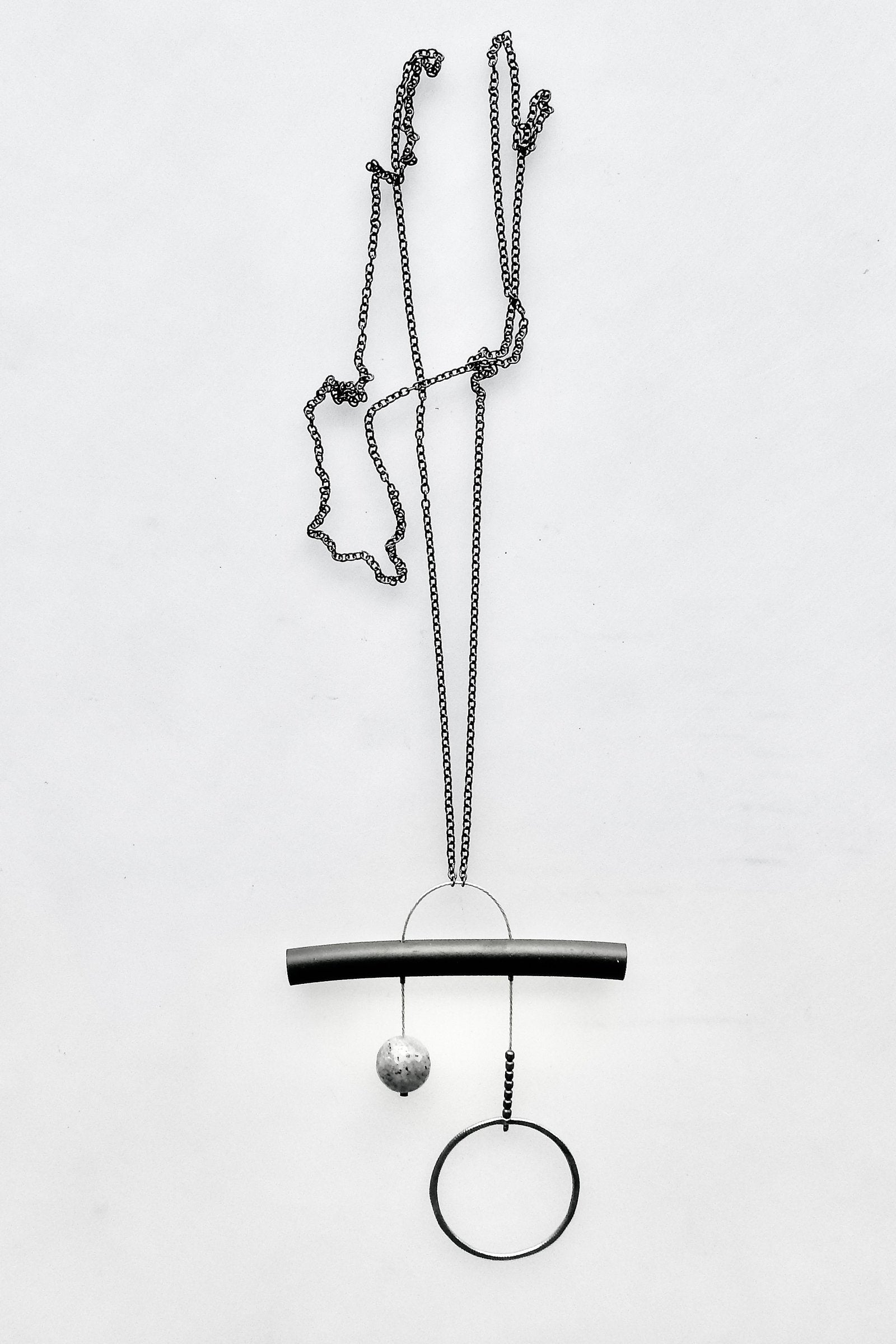 Silver, Rubber & Labradorite Necklace