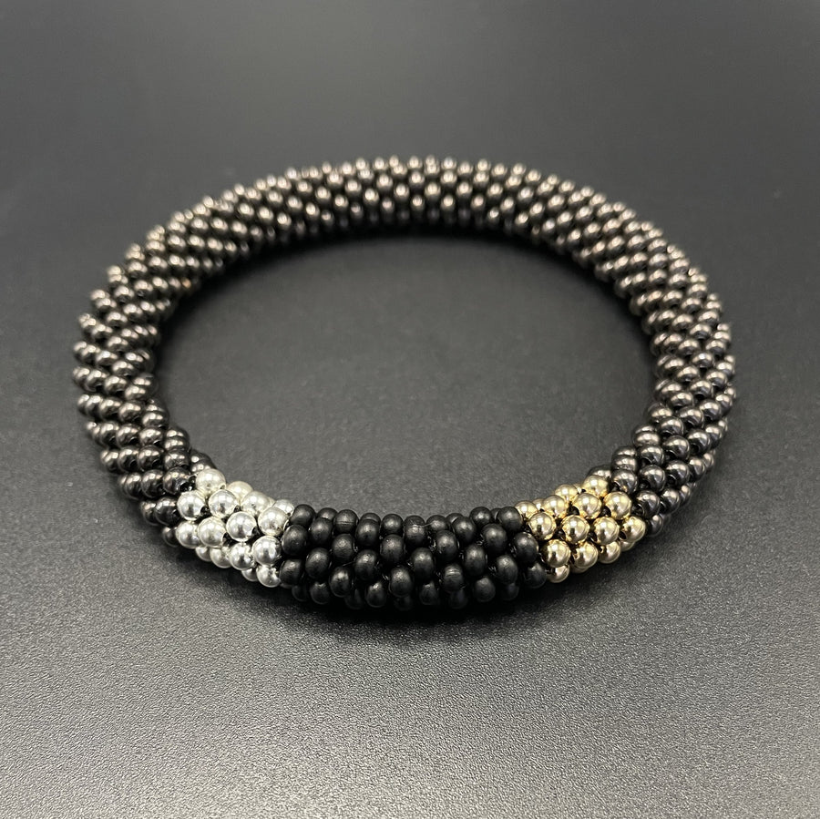 Gunmetal, Silver, and Gold Bangle