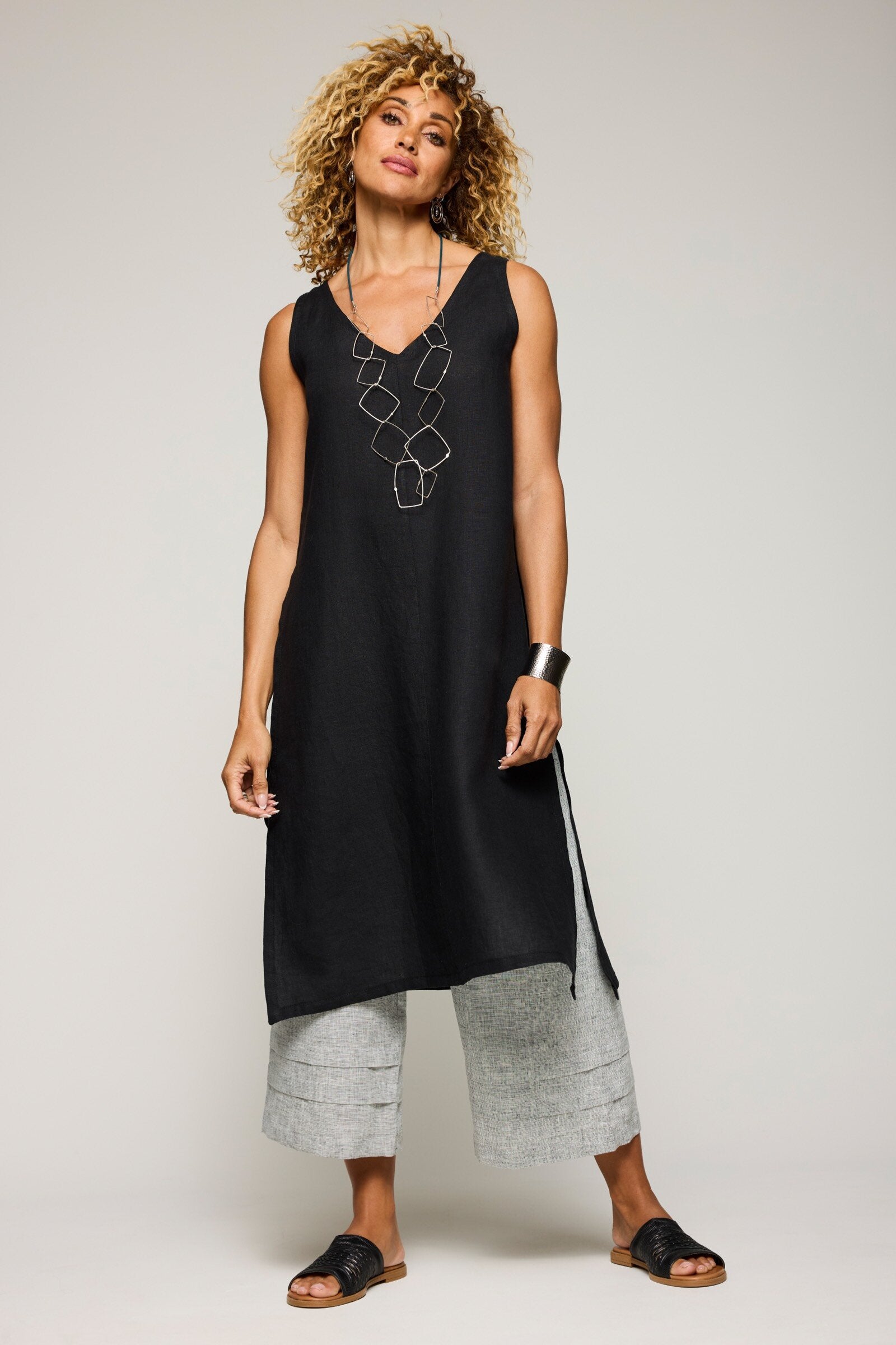 long tunic dress with slits on side Long Sleeveless Linen Tunic Dress AVELINE, Side Slit Linen Tunic Top, Custom Fit