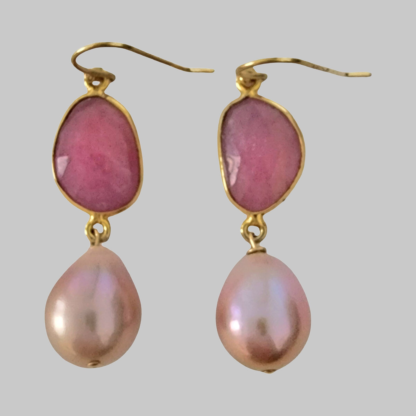 Chic Pink Sapphire & Edison Drop Earrings