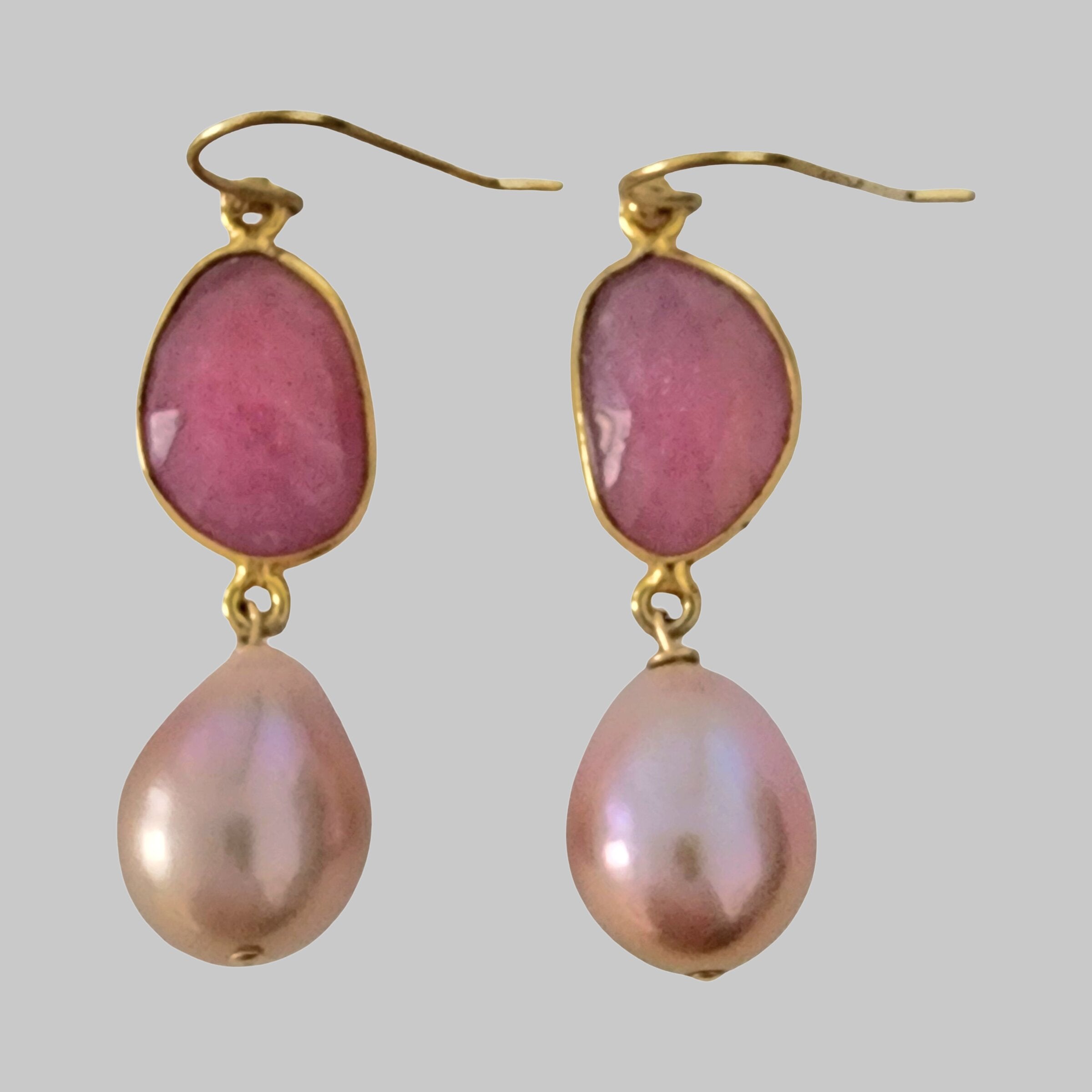 Chic Pink Sapphire & Edison Drop Earrings