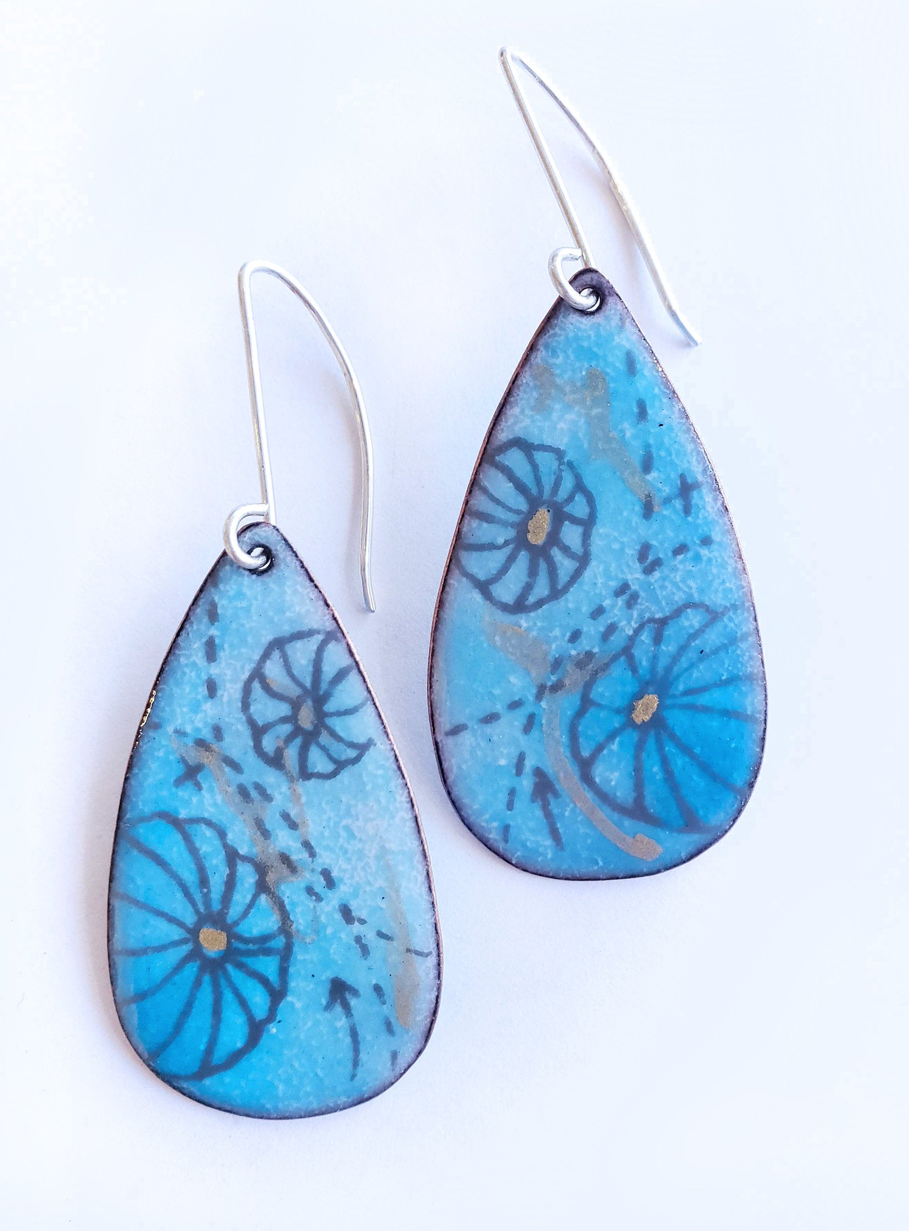 Puffs and Wheels, Bioforms in Aqua Earrings