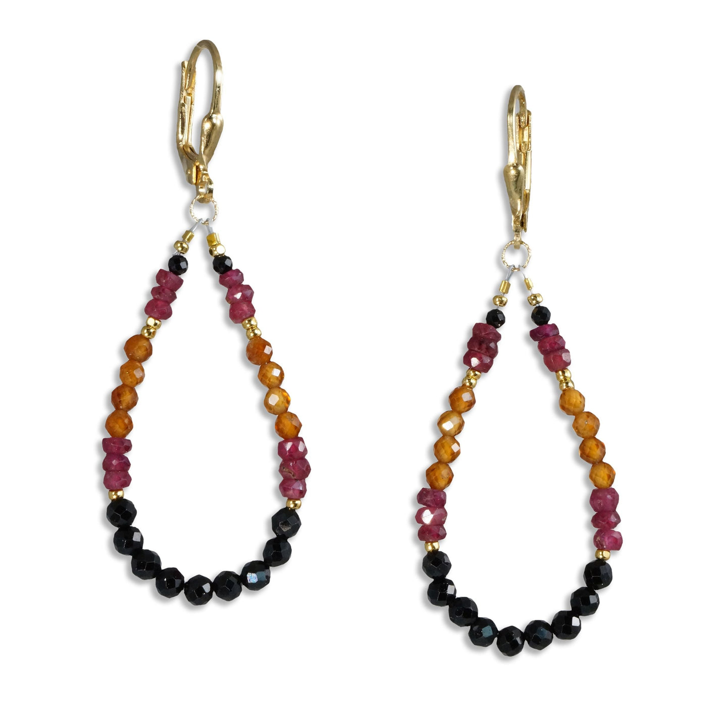 Ruby, Black Spinel, Hessonite Earrings