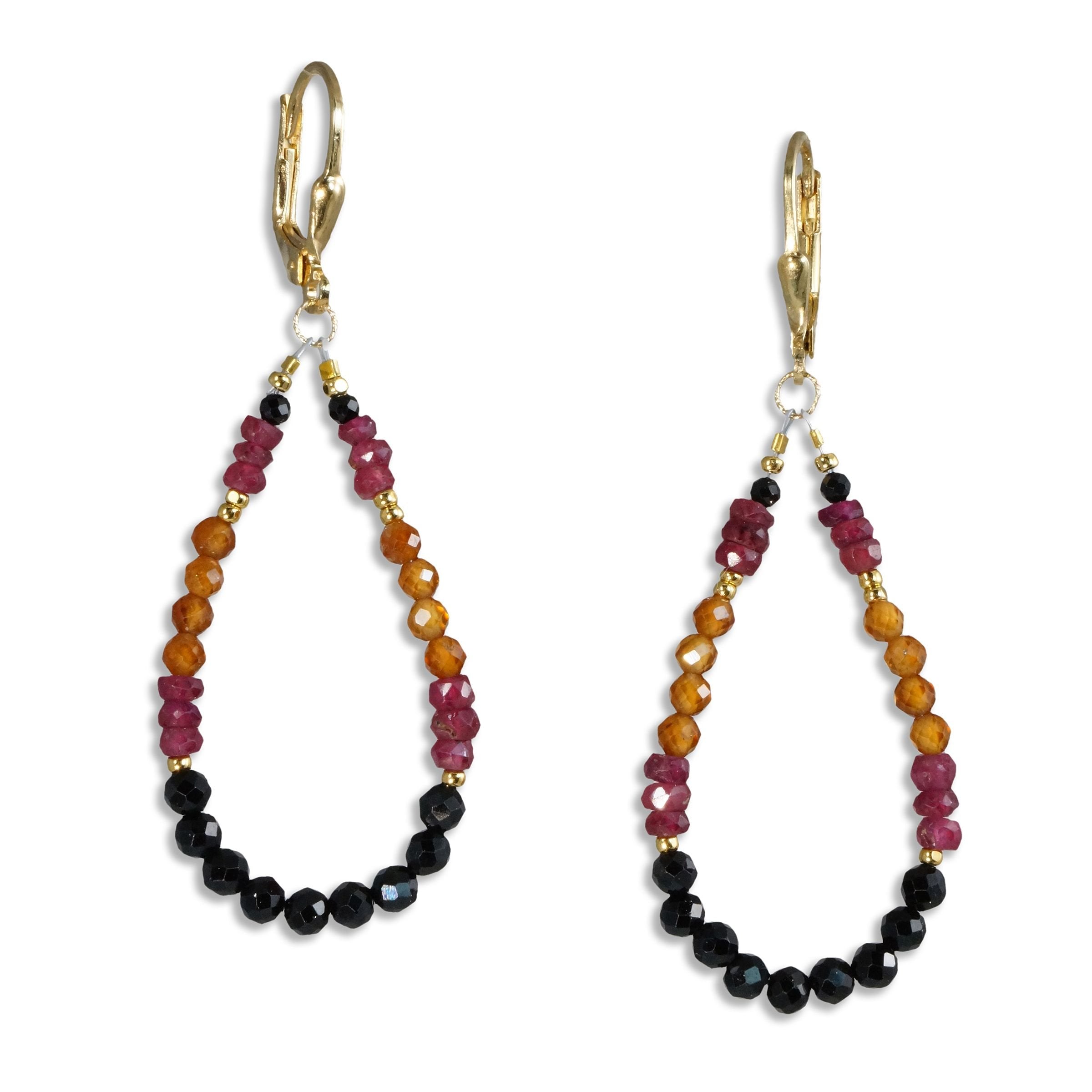 Ruby, Black Spinel, Hessonite Earrings