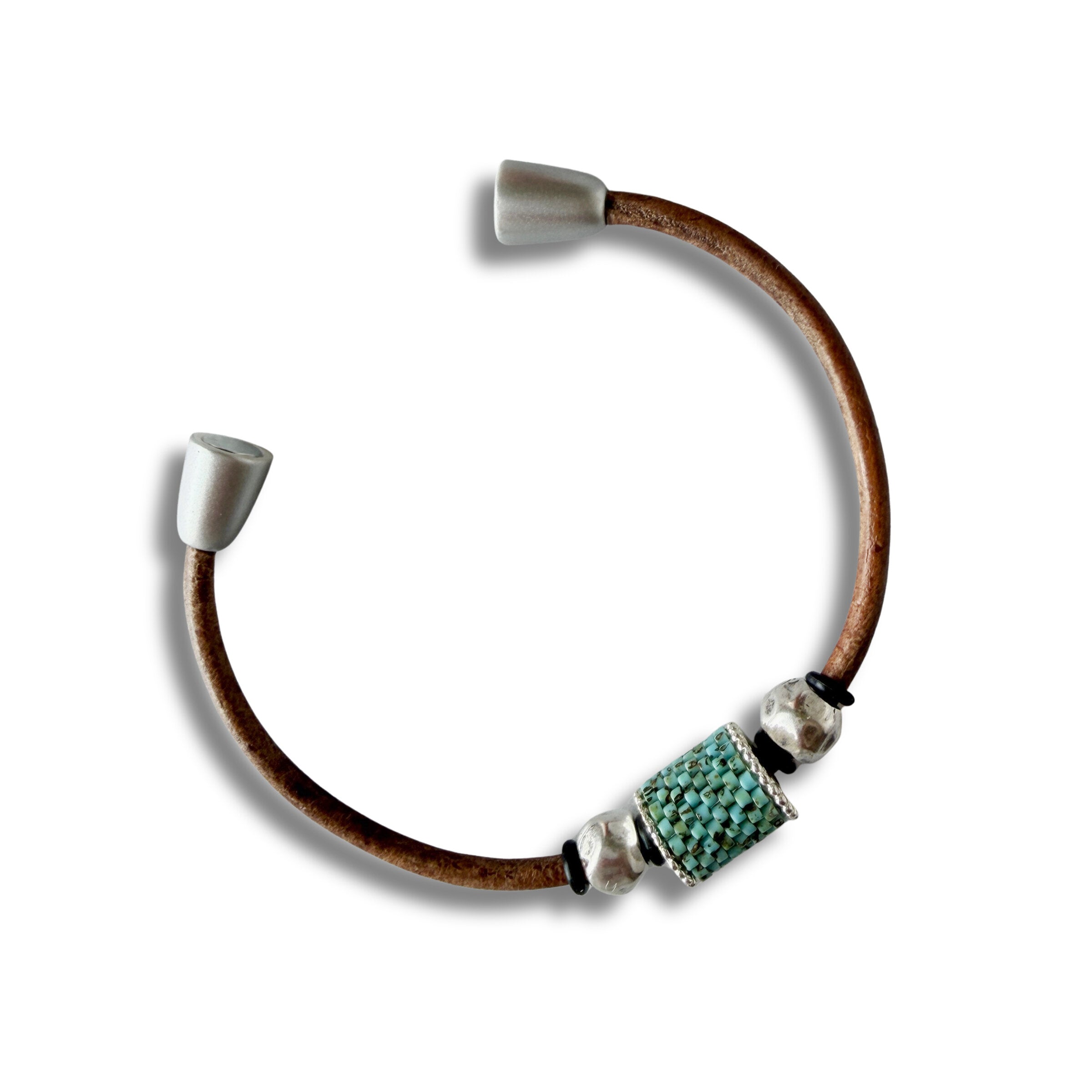Slim Leather Turquoise Bead Bracelet